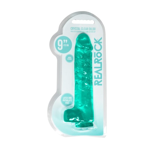 9"""" / 25 cm Realistic Dildo With Balls - Turquoise